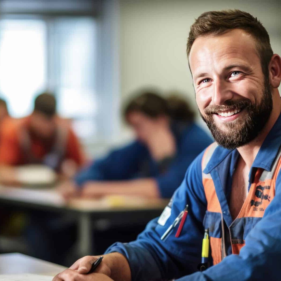 engineer education mechanics construction technical worker plumber electrician professional training and skill development learning seminar lecture, adult mature senior man student sitting in class